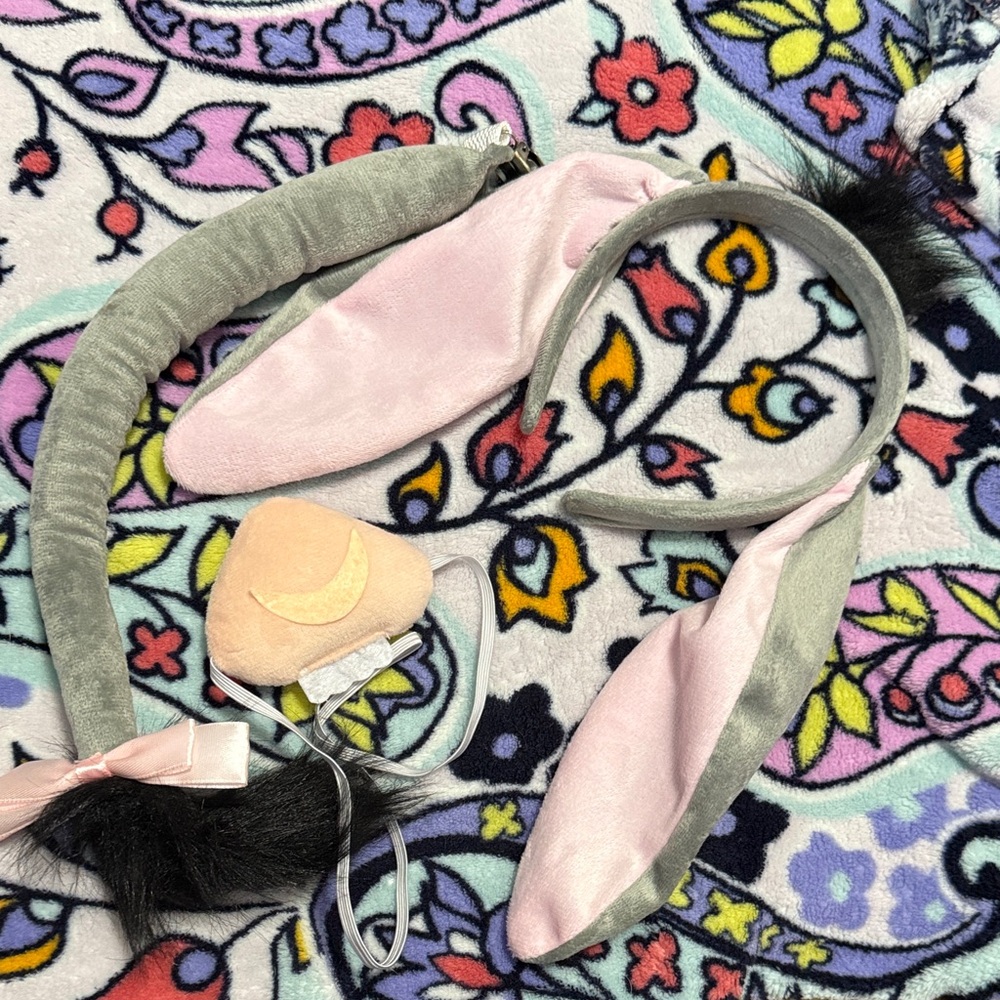 Pink and Gray donkey/eeyore Ear Headband Set